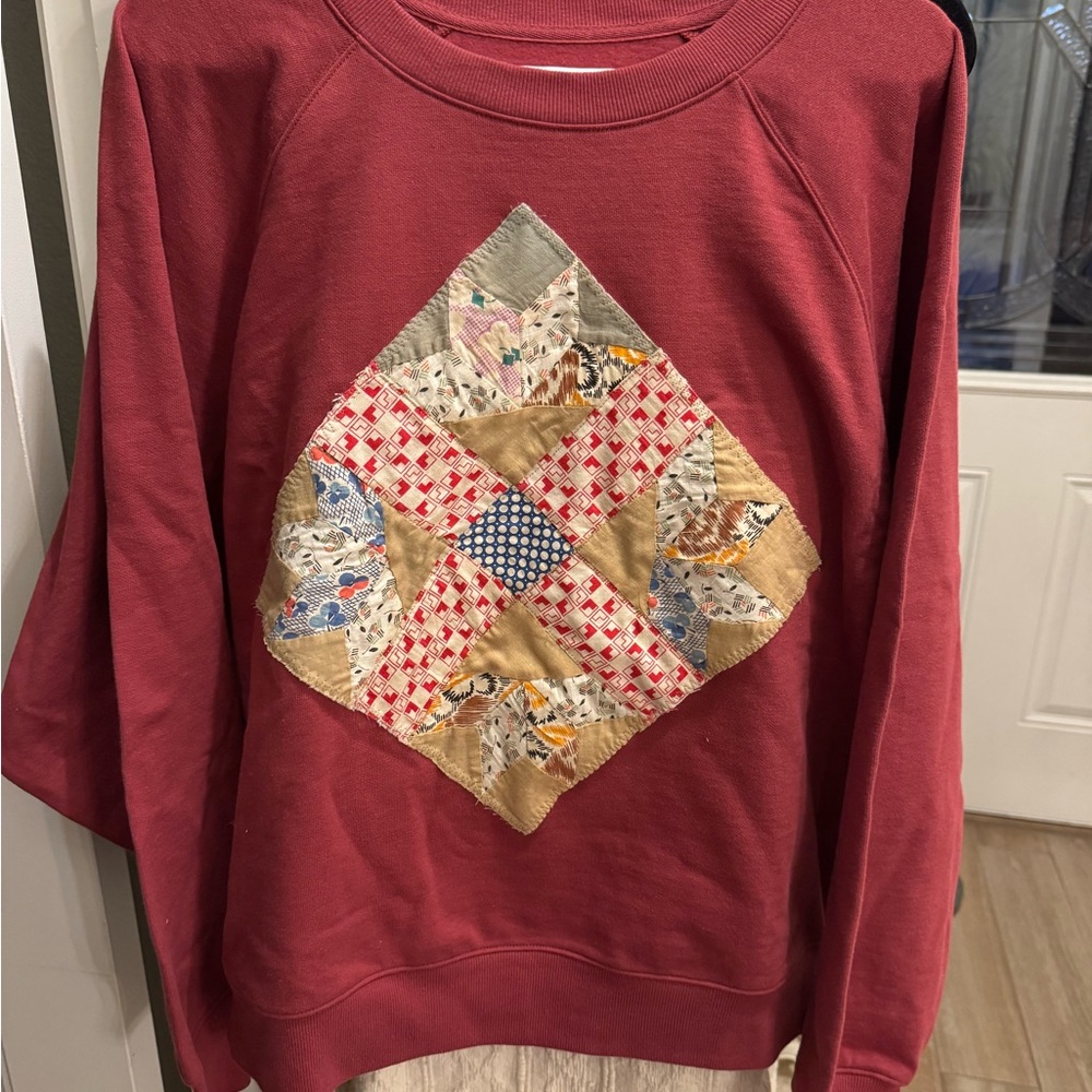 Red Sweatshirt with Patchwork Design